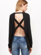 Shein Black Crisscross Open Back Raglan Sleeve Sweatshirt