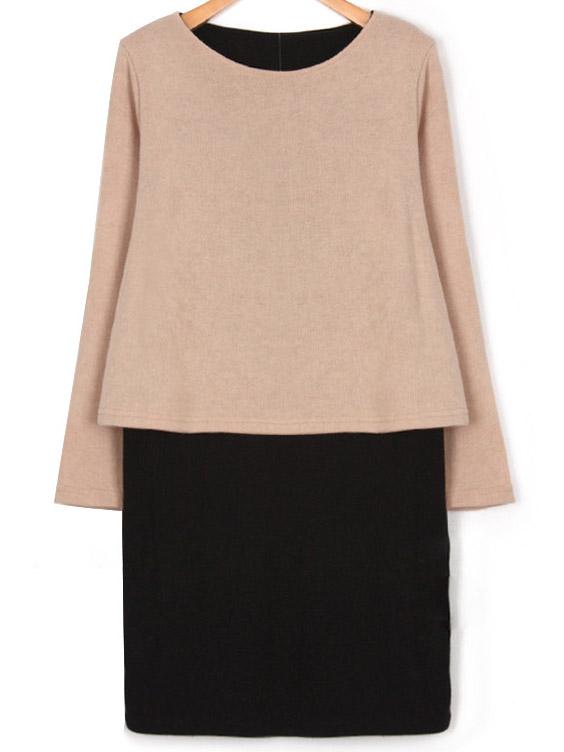 Shein Apricot Black Round Neck Slim Dress