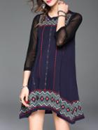 Shein Navy Sleeveless Embroidered Shift Dress