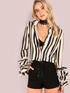 Shein Bell Sleeve Button Down Blouse Multi