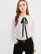 Shein Flounce Tiered Tied Neck Blouse