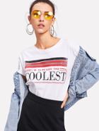 Shein Striped And Letter Print Tee