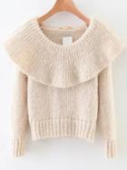 Shein White Ribbed Boat Neck Sweater