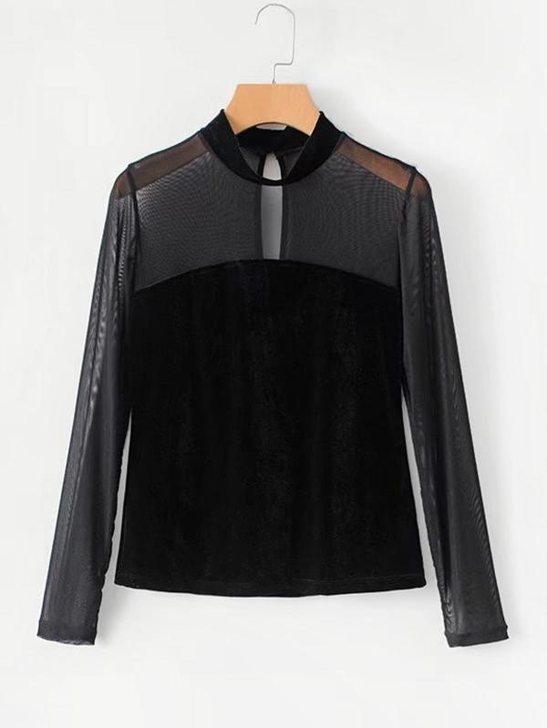 Shein Mesh Panel Velvet Top