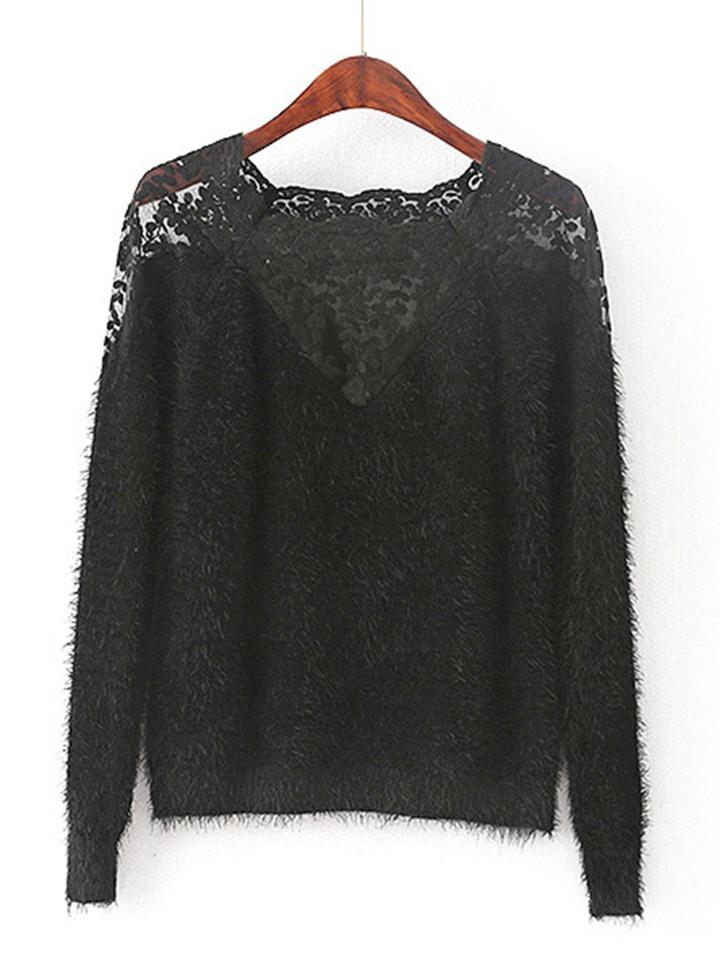 Shein Lace Insert Raglan Sleeve Mohair Sweater