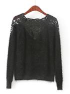 Shein Lace Insert Raglan Sleeve Mohair Sweater