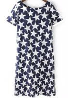 Shein Navy Short Sleeve Stars Print Casual Dress