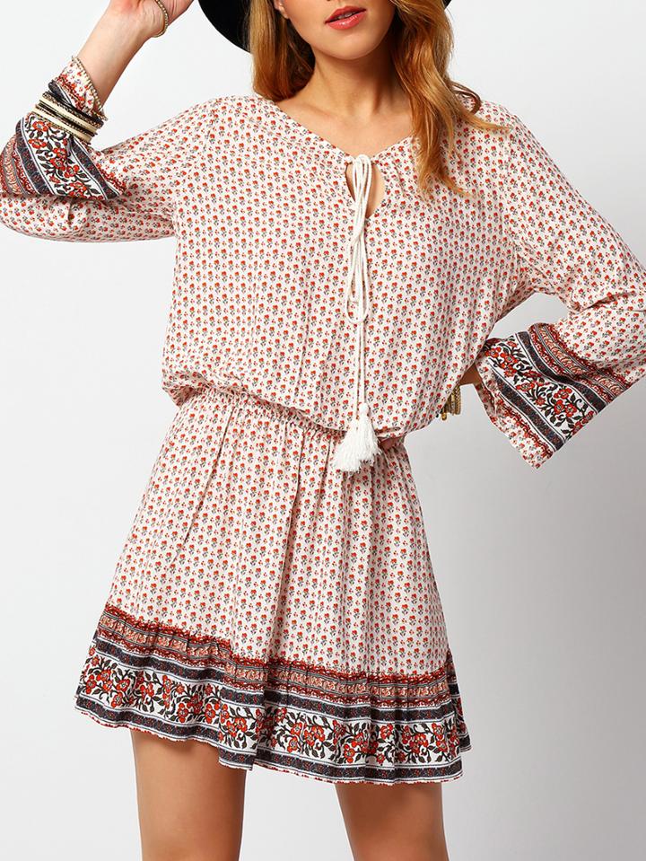 Shein Orange White Long Sleeve Floral Jumpsuit