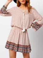 Shein Orange White Long Sleeve Floral Jumpsuit