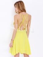 Shein Yellow Lemon Spaghetti Strap Backless Dress