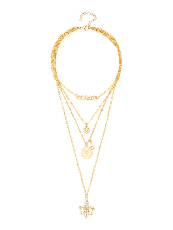 Shein Chain & Round Pendant Layered Chain Necklace