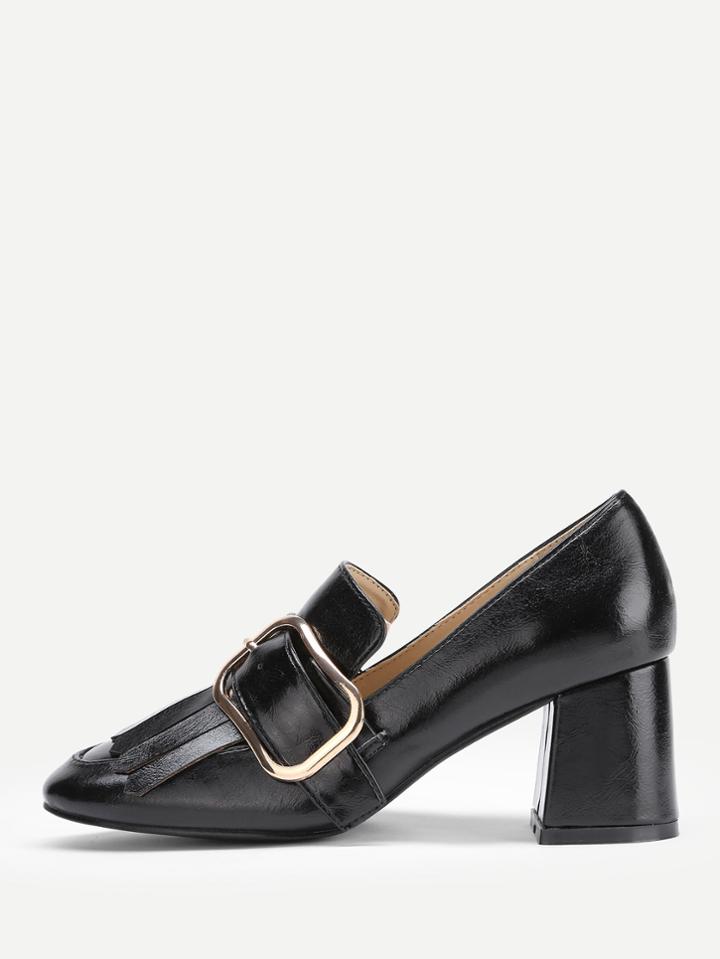 Shein Buckle Design Pu Block Heeled Shoes
