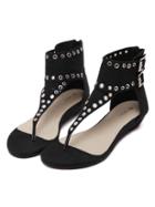 Shein Black Faux Suede Studded Thong Sandals