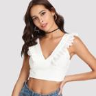Shein Double V Neck Ruffle Trim Crop Top
