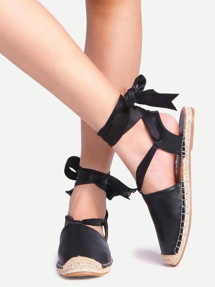 Shein Ribbon Lace Up Black Flats