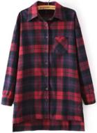 Shein Red Blue Long Sleeve Checker Plaid Checkered Loose Blouse