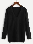 Shein Plunge Drop Shoulder Cable Knit Sweater