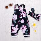 Shein Toddler Girls Floral Print Straps Jumpsuit & Headband