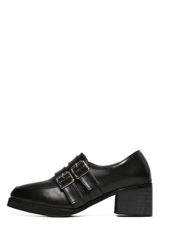 Shein Black Almond Toe Monk-strap Chunky Pumps