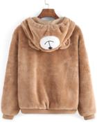 Shein Light Brown Hooded Faux Fur Cute Coat