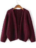 Shein Burgundy Open Front Cable Knit Loose Sweater Coat