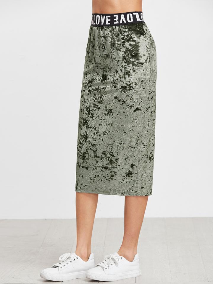 Shein Logo Waist Crushed Velvet Skirt