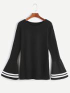 Shein Black Striped Bell Sleeve Ribbed Sweater