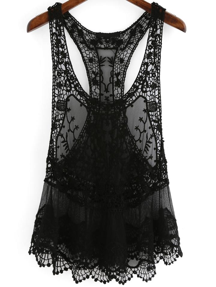 Shein Black Sheer Mesh Lace Tank Top
