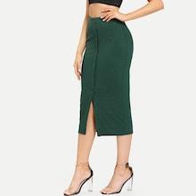 Shein Button Front With Slit Hem Skinny Skirt