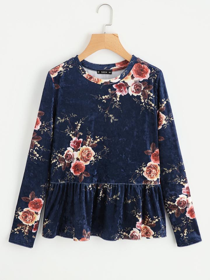 Shein Floral Velvet Smock Top