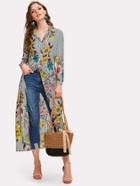 Shein Vertical Striped Florals Longline Shirt
