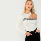 Shein Asymmetric Neck Letter Print Tee