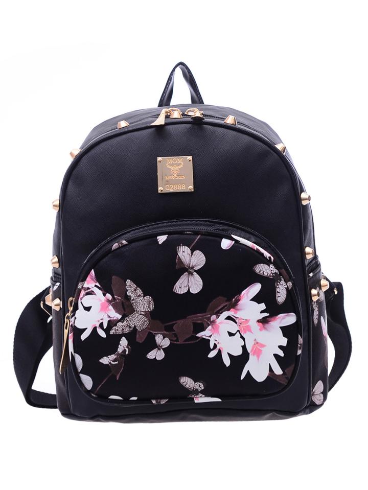 Shein Studded Flower Print Backpack - White