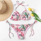 Shein Flamingo Print Tie Side Bikini Set