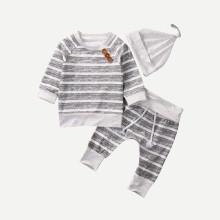 Shein Boys Striped Tee & Pants Set With Hat