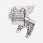 Shein Boys Striped Tee & Pants Set With Hat