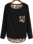 Shein Black Round Neck Leopard Punk Comfortable Halloween Eve Sexey Dip Hem T-shirt