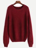 Shein Burgundy Mixed Knit Raglan Sleeve Sweater