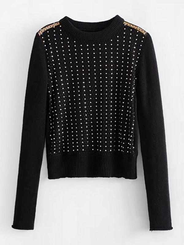 Shein Rhinestone Overlay Mesh Panel Sweater