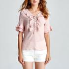 Shein Lace Up Ruffle Sleeve Top