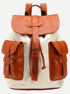 Shein White Dual Pocket Canvas Flap Backpack