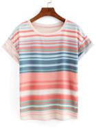 Shein Rolled Sleeve Striped T-shirt