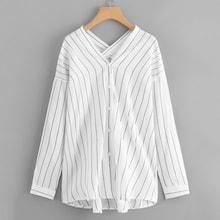 Shein Drop Shoulder Striped V Neck Blouse