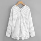Shein Drop Shoulder Striped V Neck Blouse