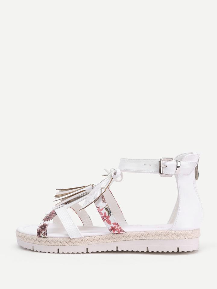 Shein Tassel & Leaf Detail Pu Sandals With Bow