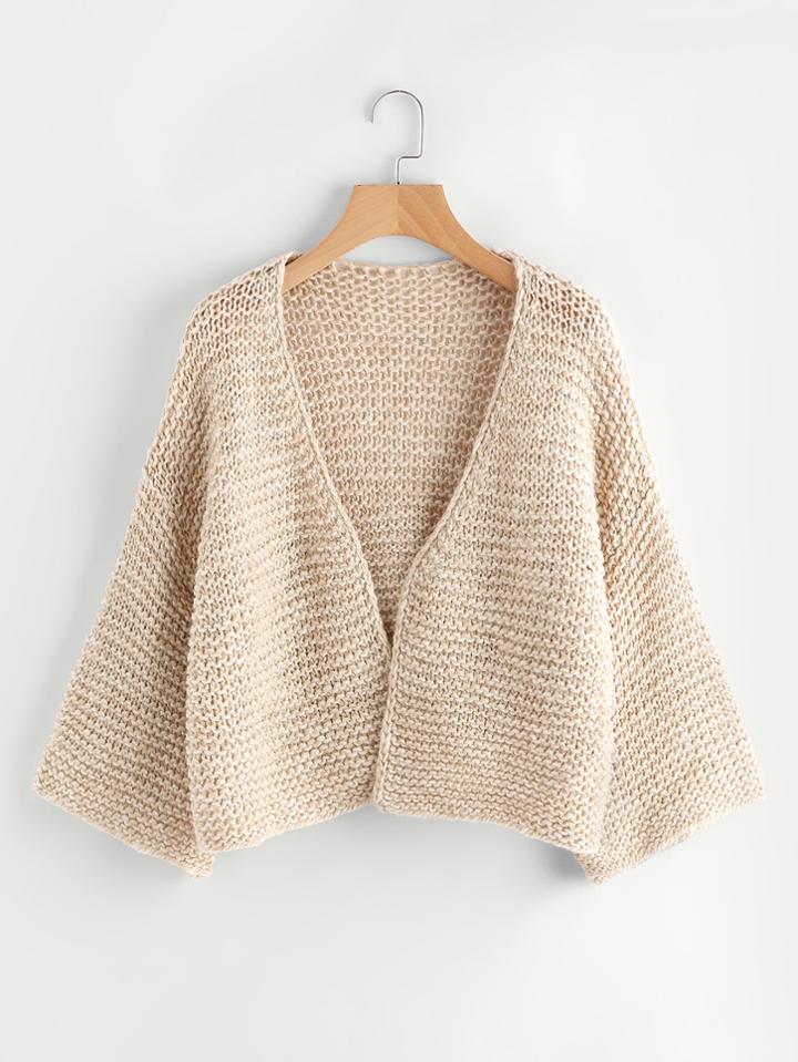 Shein Drop Shoulder Waffle Chunky Knit Cardigan