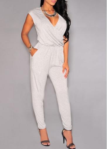 Rosewe Sleeveless V Neck White Ankle Length Jumpsuit