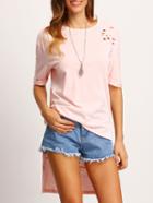 Shein Dip Hem Split Ripped Cuffed T-shirt
