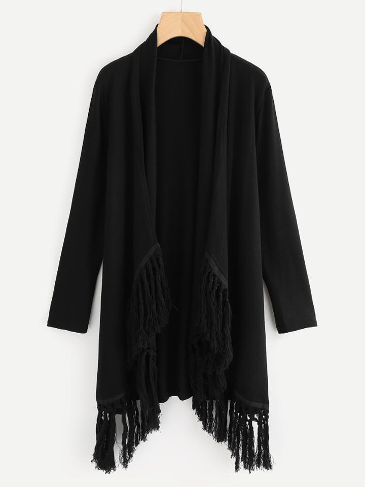 Shein Fringe Hem Open Front Coat