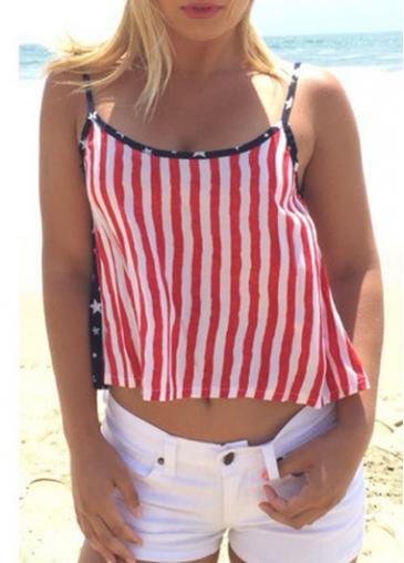 Rosewe Vertical Stripe And Star Print Camisole Top